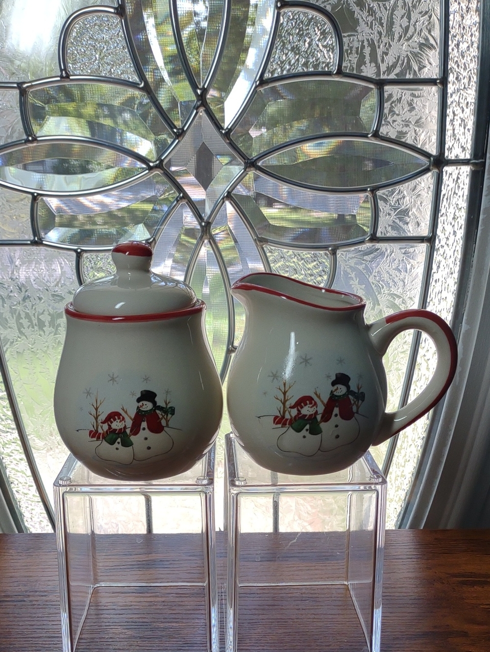 Royal Seasons Stoneware Sugar Bowl and Creamer Christmas Snowman Snowmen Decor